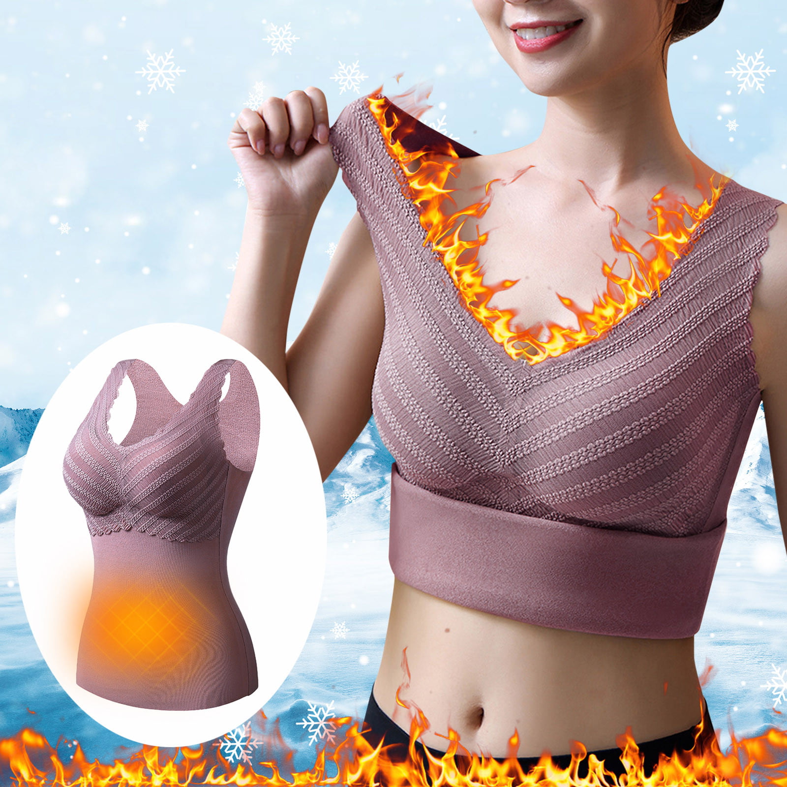 Slim Fit Tops For Womens Sleeveless Thermal Shirts V Neck Vest With Built  In Bra Lined Underwear Thermal Tank Top With Spongy Pad Winter Tops Thermal  Underwear Top Purple XXXL 