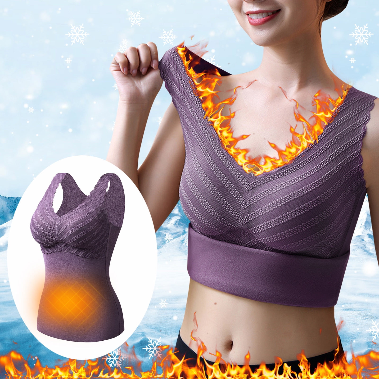 Built In Bra Padded Tank Tops for Women Winter Thermal Fleece