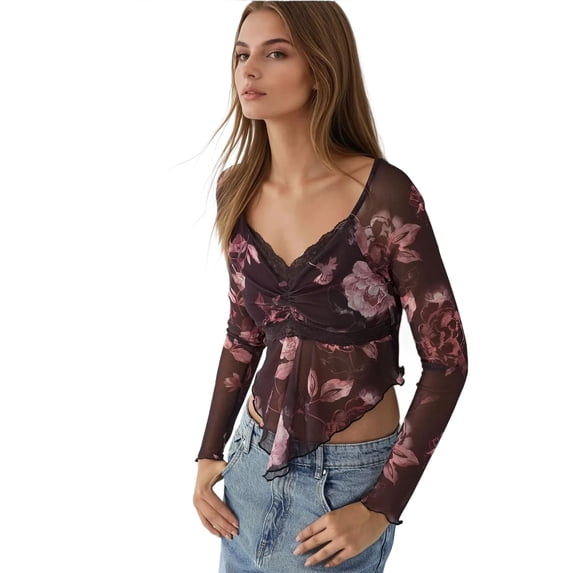 Slim Fit V-Neck Floral Blouse