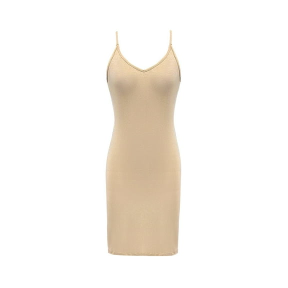 Slim-Fit Waist-Defining Dress in Beige - Spaghetti Strap - High-Stretch Fabric