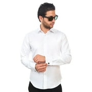 Slim Fit White Double French Cuff Mens Dress Shirt Spread Collar With Cufflinks Size 16 Large