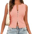 thumbnail image 1 of Slim Fit Women Sleeveless Button Down Knit Tank Tops, 1 of 7