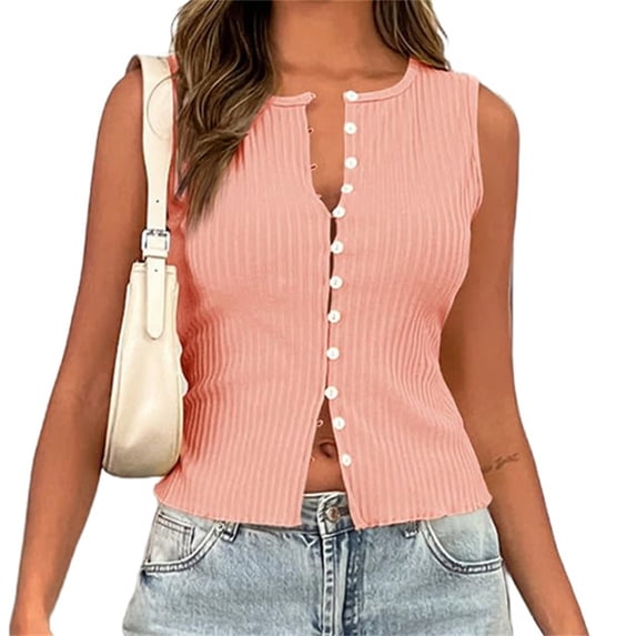 Slim Fit Women Sleeveless Button Down Knit Tank Tops