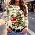 thumbnail image 1 of Slim Fit Women's Christmas Shirt Long Sleeve Crew Neck Holiday Graphic Tee for Festive Party Casual Everyday Wear, 1 of 7