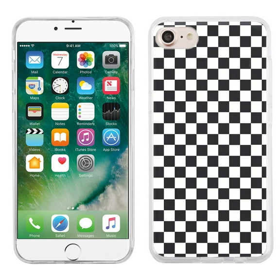Slim-Fit case for Apple iPhone 8, OneToughShield TPU Gel Protector Phone Case - Checker B/W