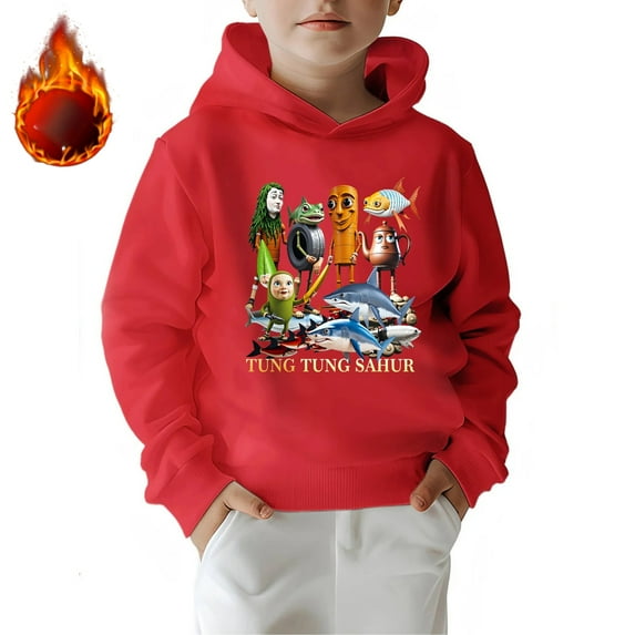 Slim FitItalian Brainrot Funny Charaters Boys and Girls Hoodie,Fleece Lined Made From 50% Cotton 50% Polyster,Long Sleeve Design Size 5 Years- Size 12 Years