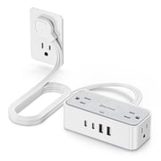 Slim Flat Plug 8-Port Power Strip, USB-A and USB-C Charging with 4 AC Outlets, 950J Surge Protection, 5 FT Cord, Wall Mount Design