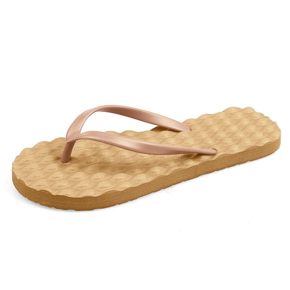 Slim Flip Flops for Women Beach Rubber Shower Shoes Basic Thong Sandals Bathroom Beach Pool Soft Slip-On Shoes Khaki, Size 8
