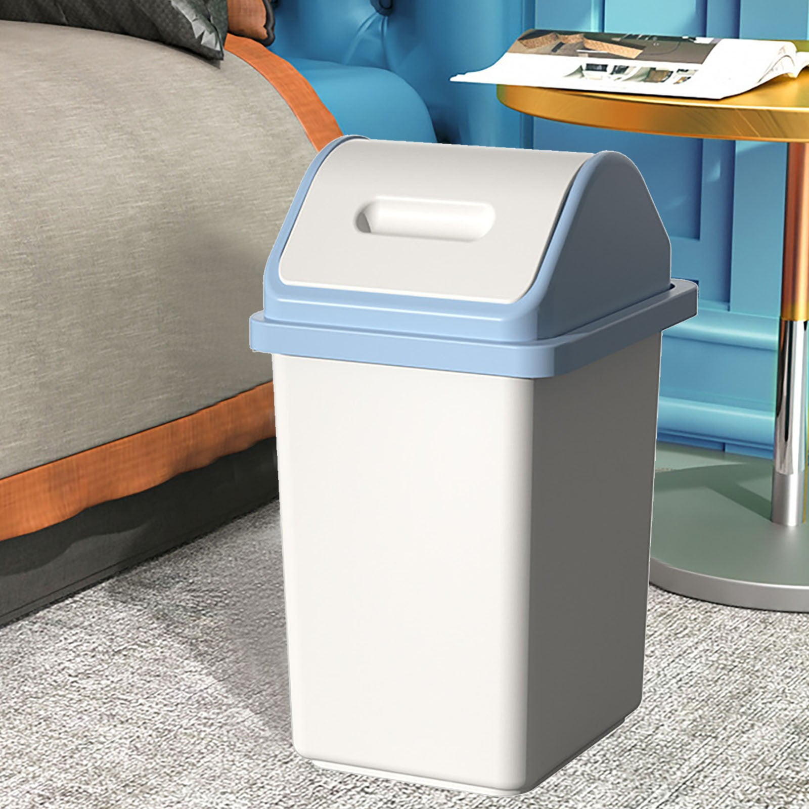 Slim Flip-Top Bathroom Trash Can with 360° Rotating Lid, Leak-Proof Household Garbage Bin for Toilet Kitchen Bedroom, Space-Saving Large Capacity Waste Basket