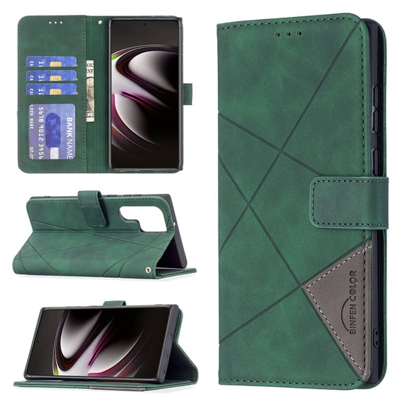 Slim Flip Wallet Case for Samsung Galaxy S23 Ultra, Classic PU Leather Magnetic Folio Cover with Card Holder Kickstand TPU Shockproof Durable Protective Phone Case for Samsung Galaxy S23 Ultra, Green