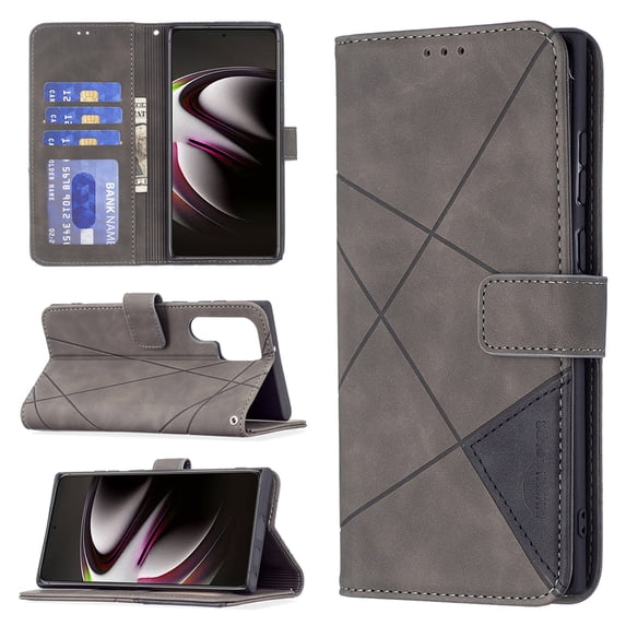 Slim Flip Wallet Case for Samsung Galaxy S23 Ultra, Classic PU Leather Magnetic Folio Cover with Card Holder Kickstand TPU Shockproof Durable Protective Phone Case for Samsung Galaxy S23 Ultra, Gray