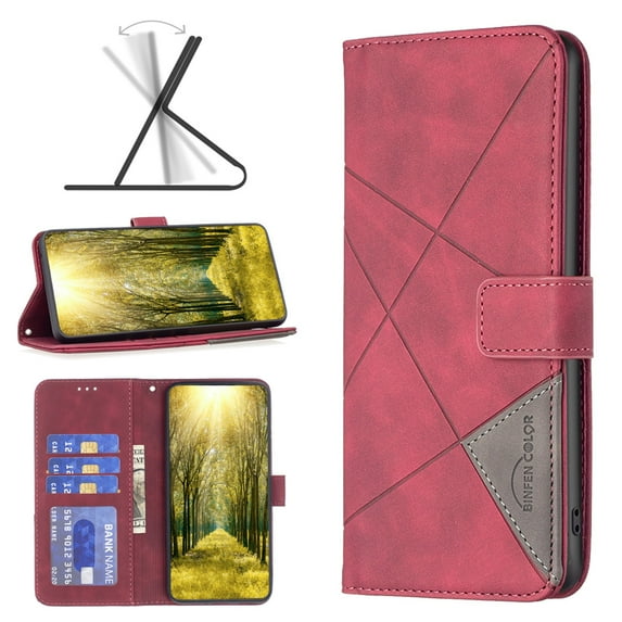Slim Flip Wallet Case for iPhone 16 Pro Max, Classic PU Leather Magnetic Folio Cover with Card Holder Kickstand TPU Shockproof Durable Protective Phone Case for iPhone 16 Pro Max, Red