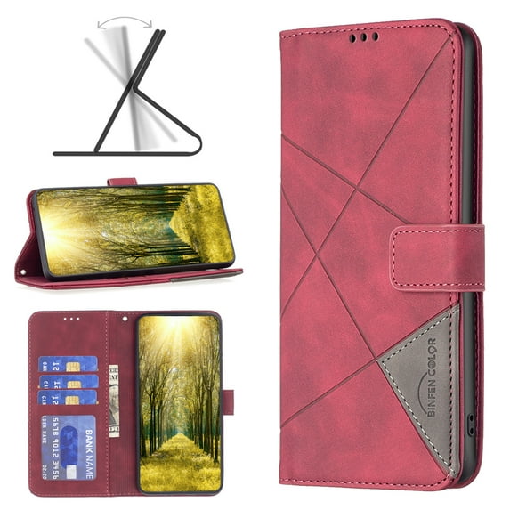Slim Flip Wallet Case for iPhone X/XS, Classic PU Leather Magnetic Folio Cover with Card Holder Kickstand TPU Shockproof Durable Protective Phone Case for iPhone X/XS, Red