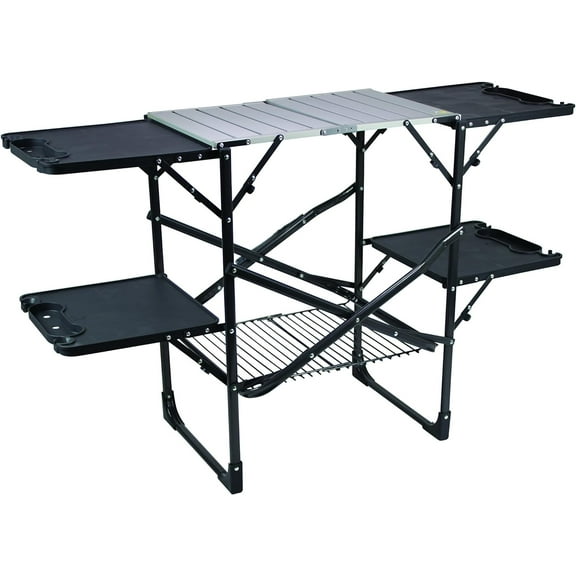 Slim-Fold Cook Station | Portable Folding Kitchen Table with a Heat Resistant Tabletop, 4 Side Tables & Storage Rack, Perfect for Picnics & Camping Trips