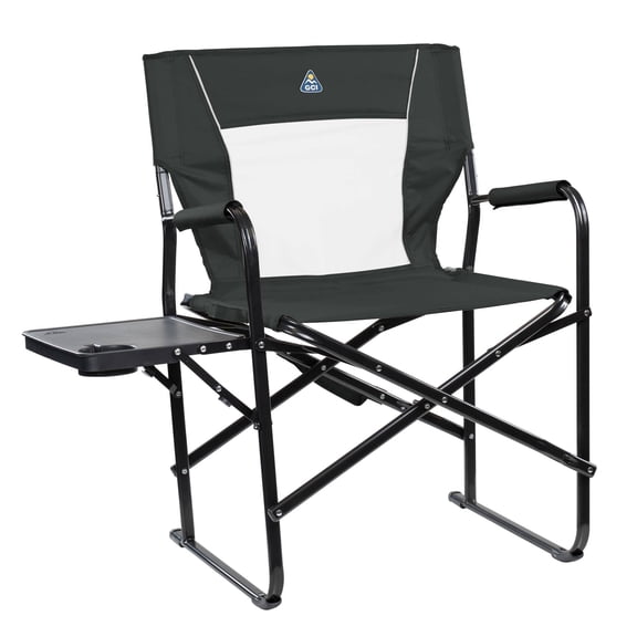 GCI Outdoor Slim-Fold Directors Chair XL Heavy Duty Portable Folding Camping Chair with Side Table, Dark Charcoal