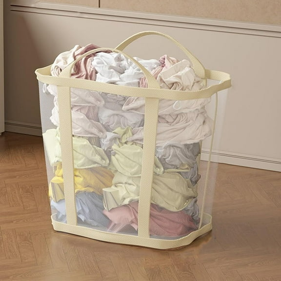 Slim Foldable Laundry Basket, Wall-Mounted Sturdy Hamper, Laundry Baskets with Handles for Laundry, Bedroom, Dorm, Towels, Toys(off white,37 * 35 * 22cm/15 * 14 * 9in)