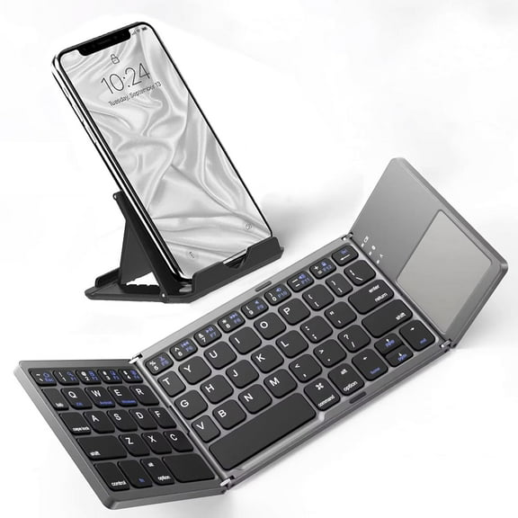 Slim Foldable Wireless Keyboard Compatible with Nokia X with TOUCHPAD Mouse Fully Universal providing 48H Use, 560 Days Standby, Portable, Compact, Tri-Fold, Rechargeable!