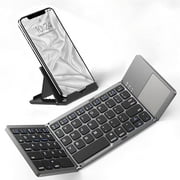 Slim Foldable Wireless Keyboard Compatible with Yezz ANDY A5QP with TOUCHPAD Mouse Fully Universal providing 48H Use, 560 Days Standby, Portable, Compact, Tri-Fold, Rechargeable!