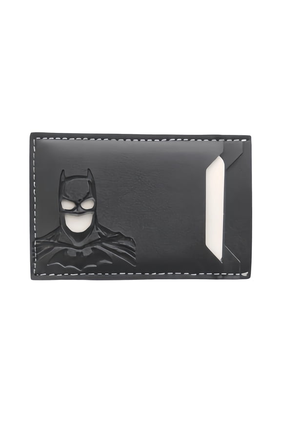Slim Front Pocket ID Wallet for Men, Minimalist Leather Card Holder with Dual ID Window, Bat Print Superhero Inspired Wallet, Multi Card Slot Bifold Card Case, Quick Access RFID Style Pocket Wallet
