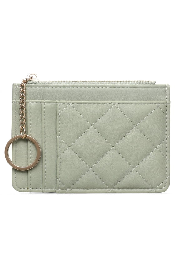 Slim RFID Blocking Leather Wallet for Women, Front Pocket Credit Card Holder with Key Chain & Zipper Coin Pocket