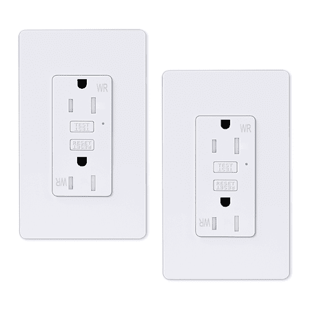 Slim GFCI Outlet 15 Amp,Thin GFI Electrical Outlet,Slim Ground Fault Receptacle Outlet Weather 125 Volt,with Decorator Screwless GFCI Plate,ETL Listed,White GFI,2PK