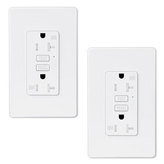Slim GFCI Outlet 20 Amp,White GFCI Outlet Weather Resistant,GFCI Thin Outlets Receptacle with LED Indicator,125 Volt,ETL Certified,Wallplate and Screws Included,White 2PK