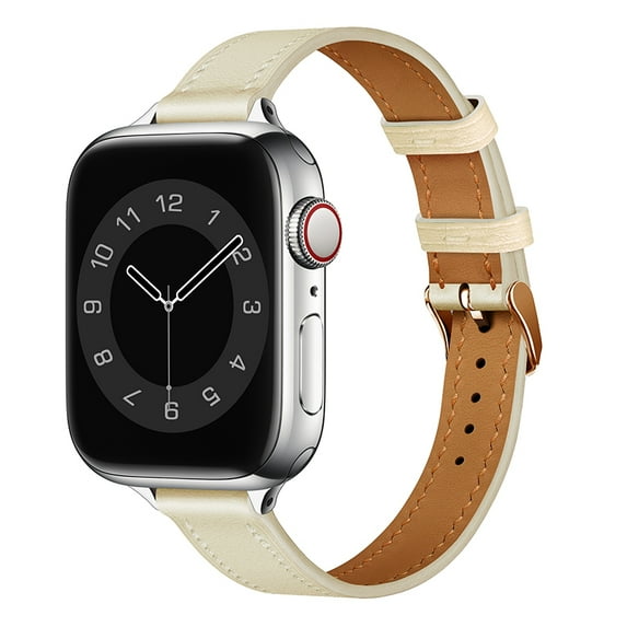 Slim Genuine Leather Strap for Apple Watch band series 10 46mm 41mm 38mm 40mm Wrist bracelet for iWAtch SE 7 6 5 4 3 40mm/41mm (04 Beige,38 40 41mm(S10 42mm))