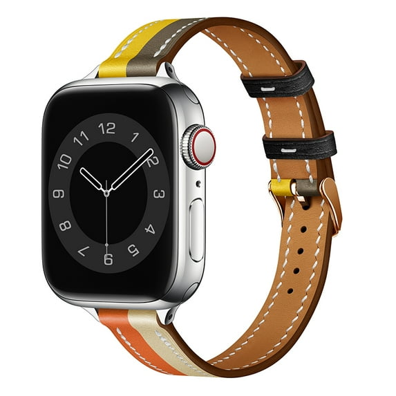 Slim Genuine Leather Strap for Apple Watch band series 10 46mm 41mm 38mm 40mm Wrist bracelet for iWAtch SE 7 6 5 4 3 40mm/41mm (11 orange white,38 40 41mm(S10 42mm))