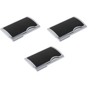 Set of 3 Slim Metal Business Card Holder Unisex Case With Leatherette Insert Smooth Black Curve