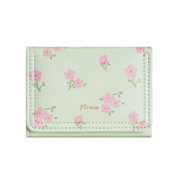 Slim Girls' Aesthetic Floral Tri-Fold Wallet, Purple Floral