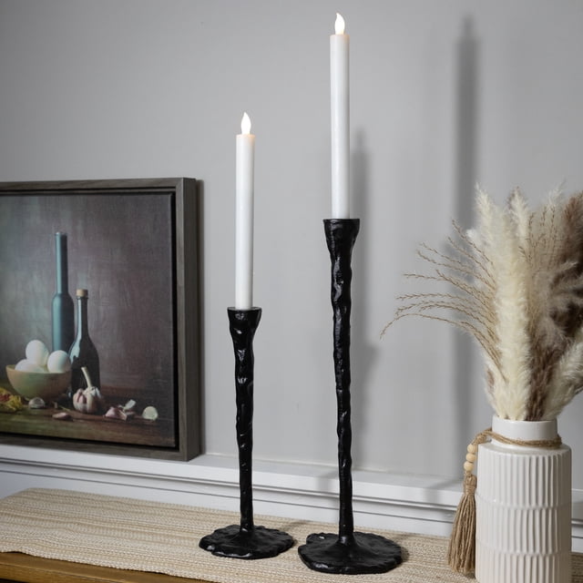Slim Hammered Metal Taper Candle Holders - 16" - Black - Set of 2 ...