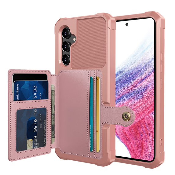 Slim Hard PC Case Compatible with Samsung Galaxy A54 5G, PU Leather Card Holder Back Case Kickstand Shock-absorbing Car Magnetic Case Cover Designed for Samsung Galaxy A54 5G 6.4", Pink