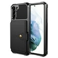 thumbnail image 1 of Slim Hard PC Case Compatible with Samsung Galaxy S21, PU Leather Card Holder Back Case Kickstand Shock-absorbing Car Magnetic Case Cover Designed for Samsung Galaxy S21, Black, 1 of 7