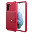 thumbnail image 1 of Slim Hard PC Case Compatible with Samsung Galaxy S21, PU Leather Card Holder Back Case Kickstand Shock-absorbing Car Magnetic Case Cover Designed for Samsung Galaxy S21, Red, 1 of 7