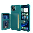 thumbnail image 1 of Slim Hard PC Case Compatible with iPhone 13, PU Leather Card Holder Back Case Kickstand Shock-absorbing Car Magnetic Case Cover Designed for iPhone 13, Green, 1 of 7