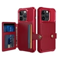 thumbnail image 1 of Slim Hard PC Case Compatible with iPhone 15 Pro Max, PU Leather Card Holder Back Case Kickstand Shock-absorbing Car Magnetic Case Cover Designed for iPhone 15 Pro Max, Red, 1 of 7
