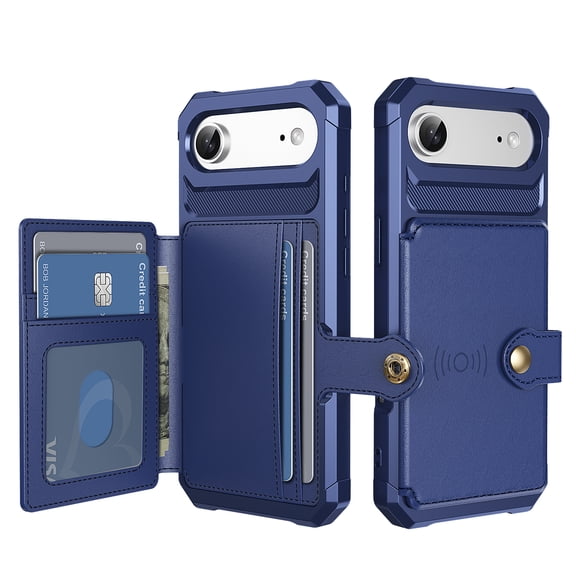 Slim Hard PC Case Compatible with iPhone Air, PU Leather Card Holder Back Case Kickstand Shock-absorbing Car Magnetic Case Cover Designed for iPhone Air, Blue