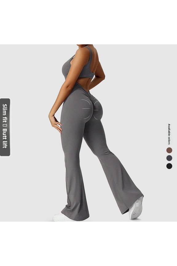 Slim Hip Lifting Wide Leg Flared Jumpsuit For Women Sexy Backless Sports Yoga Jumpsuit