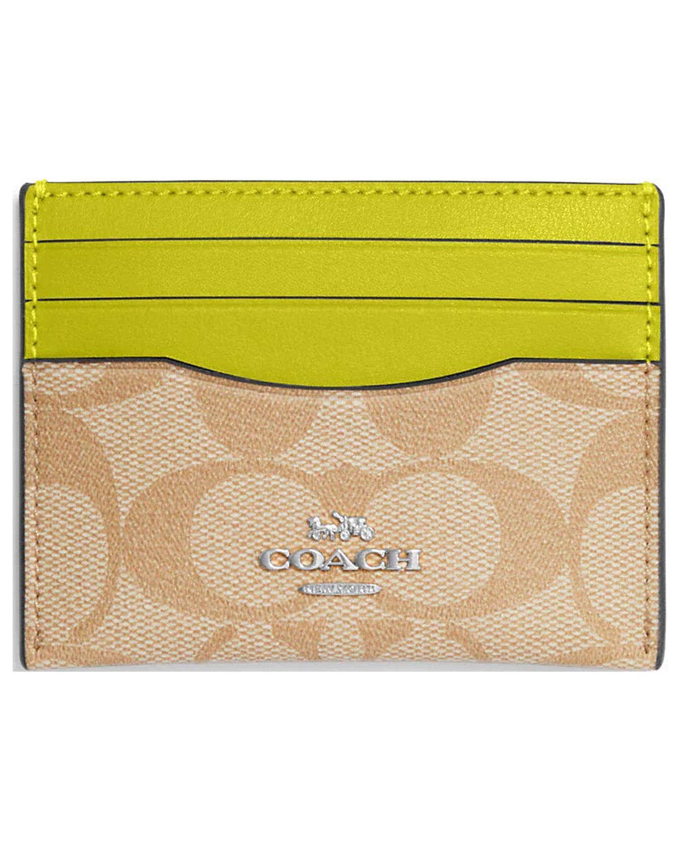 Slim Id Card Case In Signature Canvas (Light Khaki / Key Lime