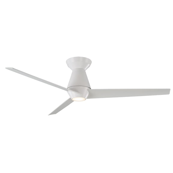 Slim Indoor and Outdoor 3-Blade Smart Flush Mount Ceiling Fan 52in Matte White with 3000K LED Light Kit and Remote Control