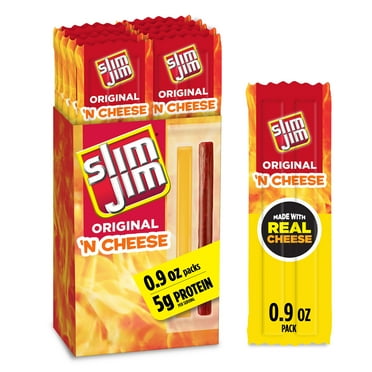 Slim Jim Beef 'N Cheese Smoked Meat Sticks, Original Flavor, 5g Protein Per Serving, Snack Size, Halloween Snack, 0.9 oz. (10 Count)