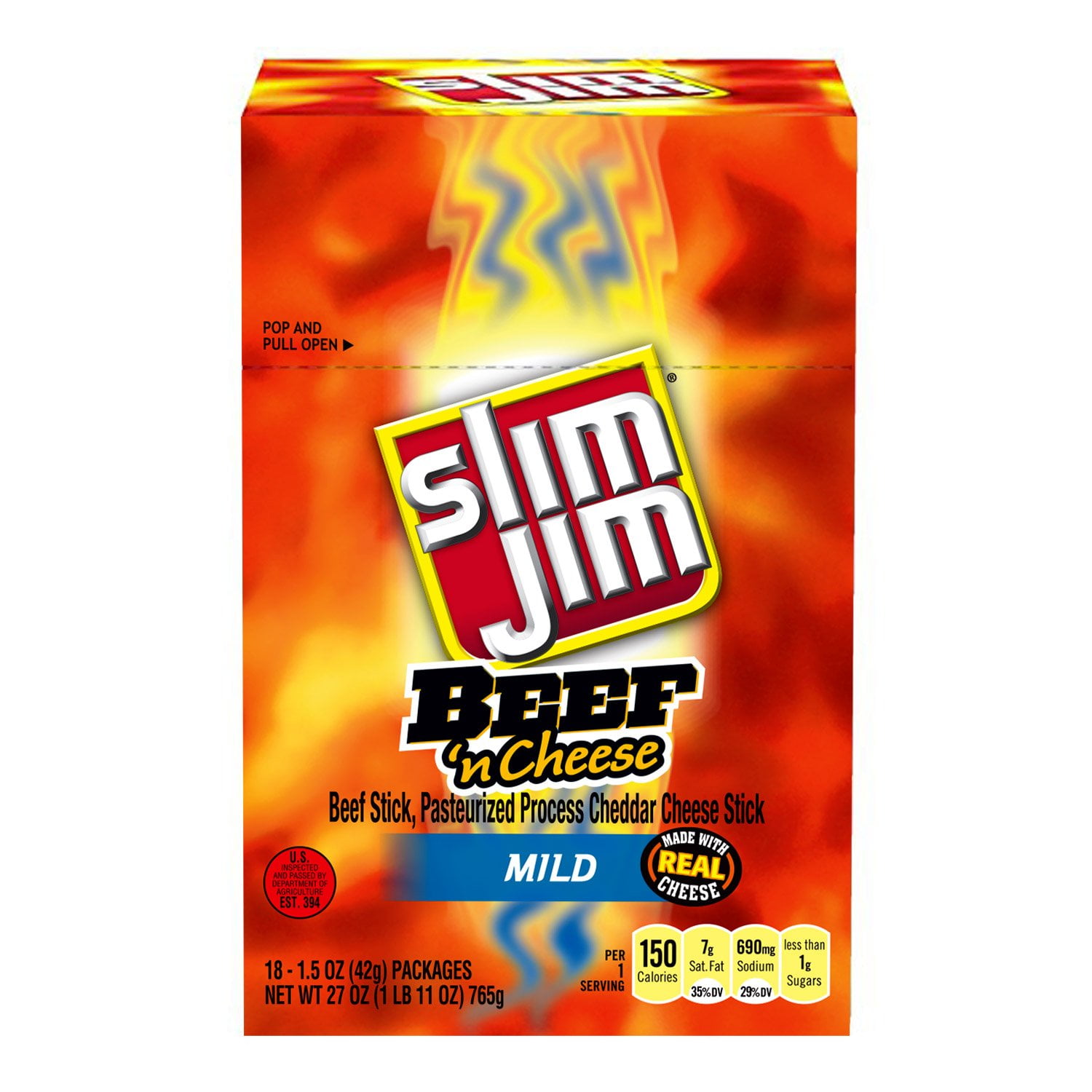 Slim Jim Beef and Cheese Stick, Mild Flavor, 1.5 Oz. 18-Count