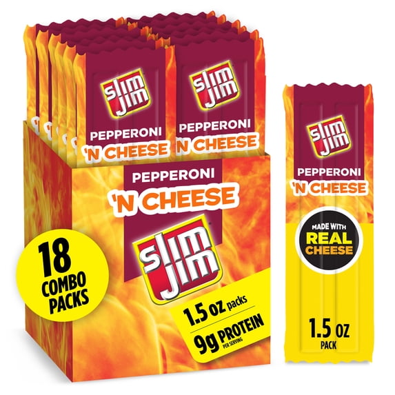 Slim Jim, Meat and Cheese, Pepperoni Flavor, 1.5 oz., 18-Count ...