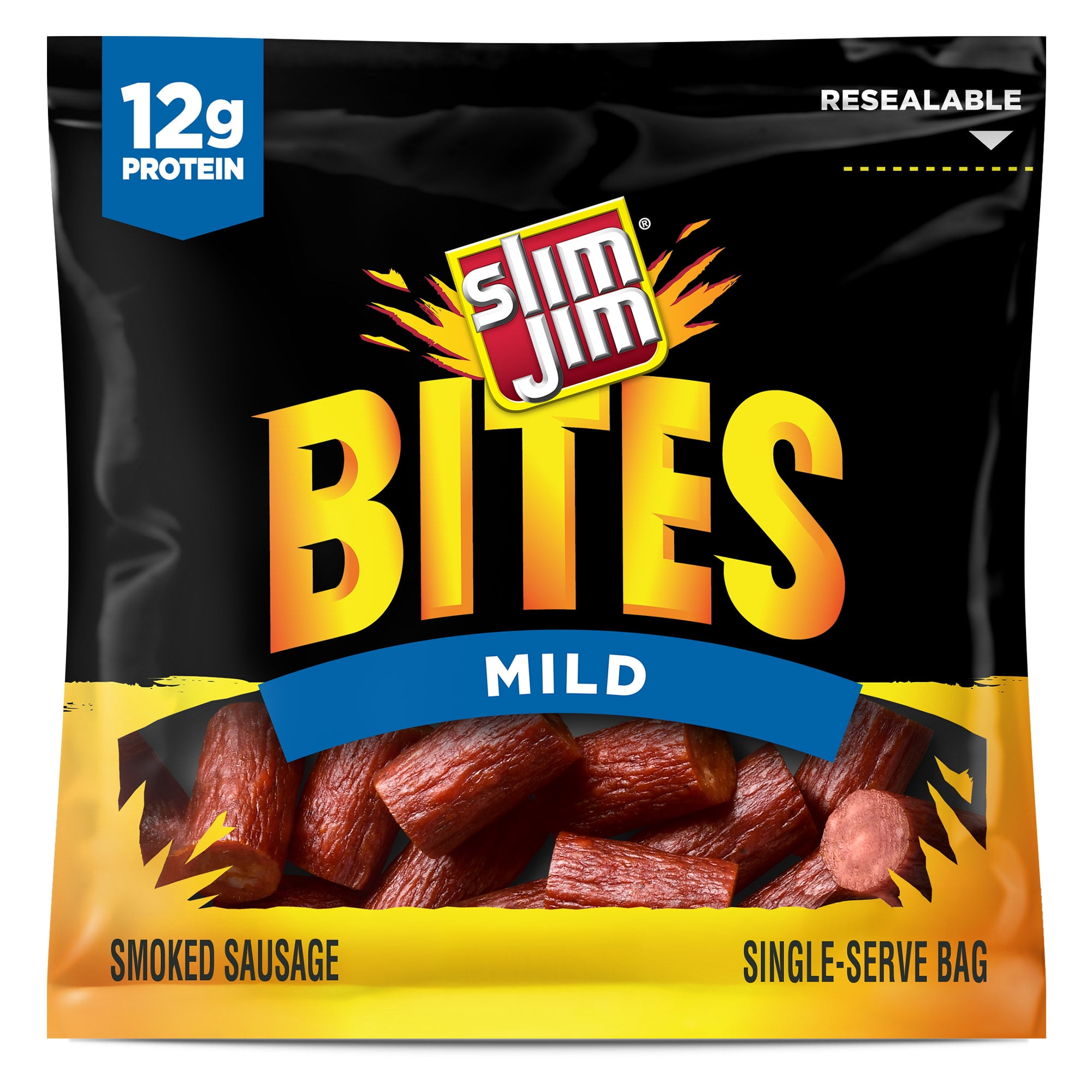 Slim Jim Bites, Mild Bite-Sized Smoked Sausage Meat Snacks, 2 oz.