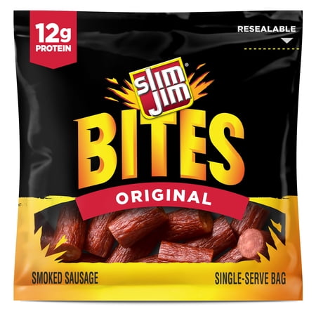 Slim Jim Bites, Original Bite-Sized Smoked Sausage Meat Snacks, 2 oz.
