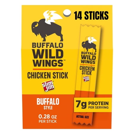 Slim Jim Chicken Jerky Sticks, Buffalo Wild Wings Buffalo Style, 7g Protein per Serving, 0.28 oz. (14 Count)