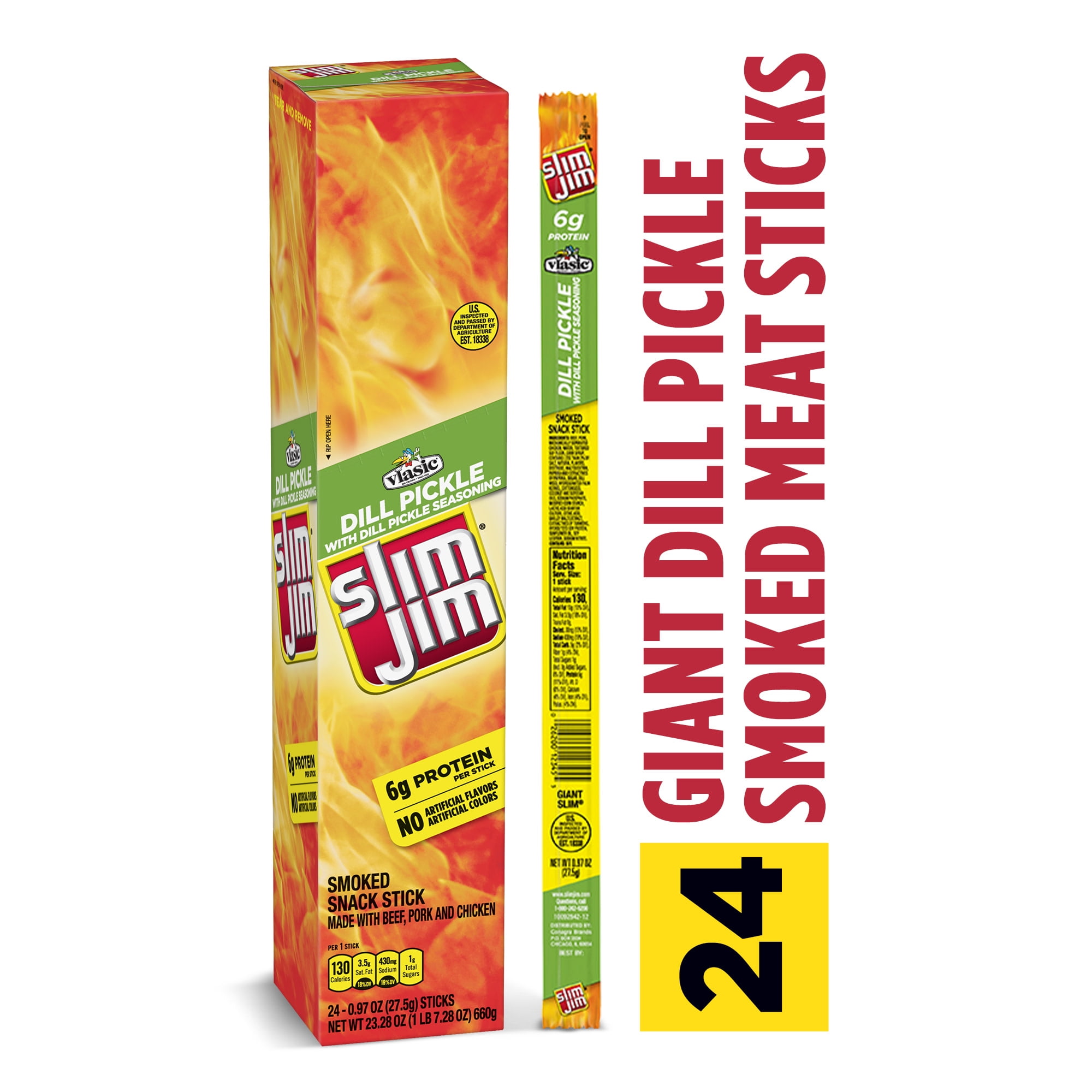 Slim Jim Giant Dill Pickle Smoked Meat Snack Sticks, 6g Protein Per Serving, 0.97 oz. 24-Count