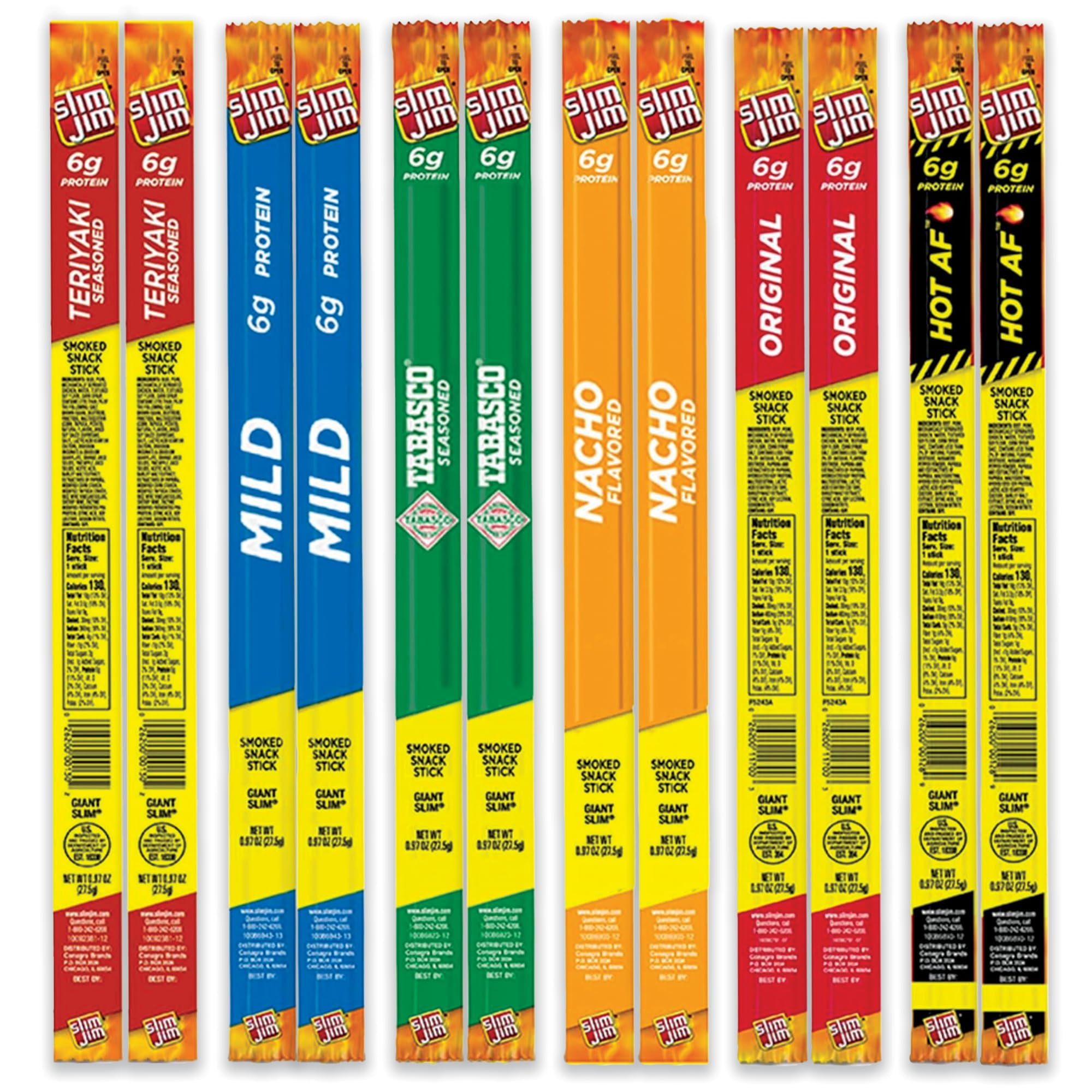 Slim Jim Giant Size MMF7 Variety 12 Pack 2 Meat Sticks Each of 6