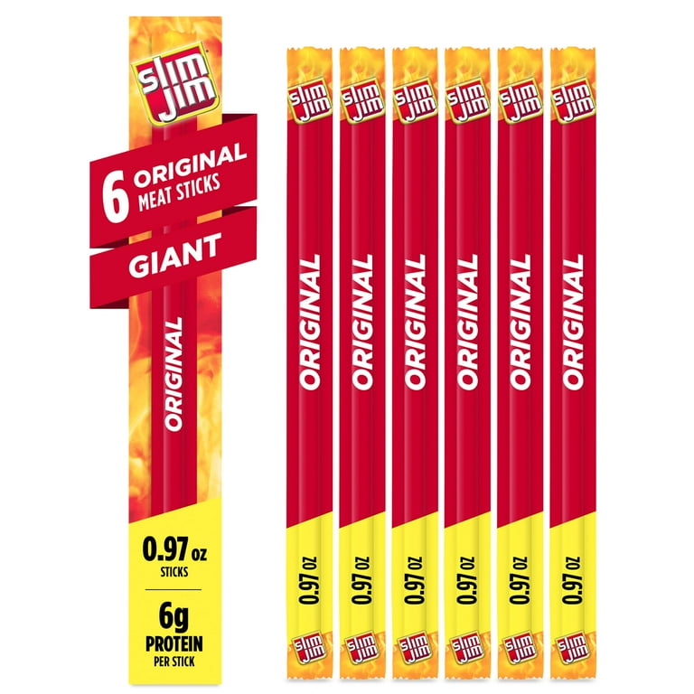 Slim Jim Giant Smoked Meat Sticks Original Flavor, 6g Protein per