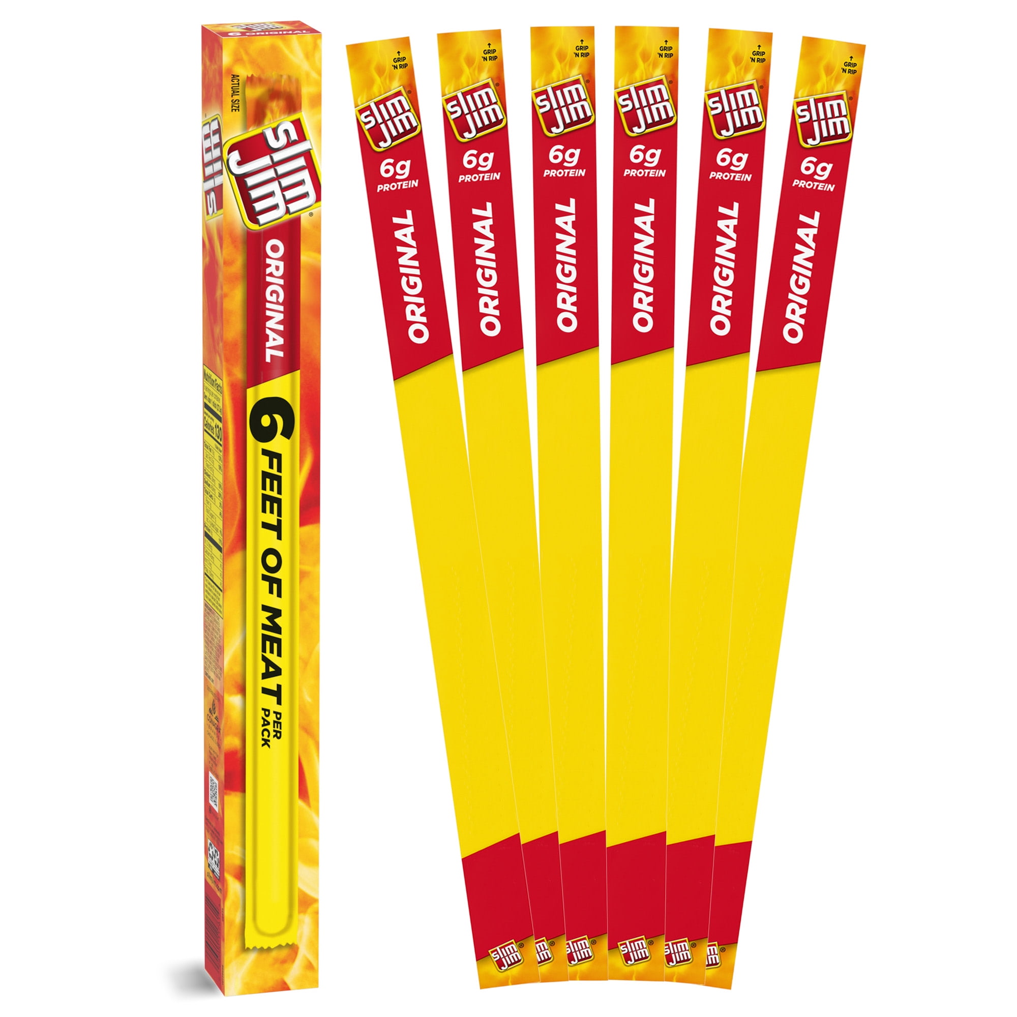Slim Jim Giant Smoked Meat Sticks, Original Flavor, 6g Protein Per Stick, Father's Day Gift, 0.97 oz. (6 Count)